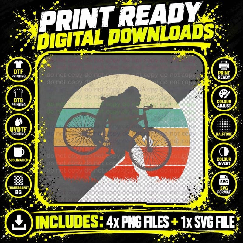 Bigfoot Mountain Bike Funny MTB Biking Cycling Sasquatch Png SVG Digital Bundle