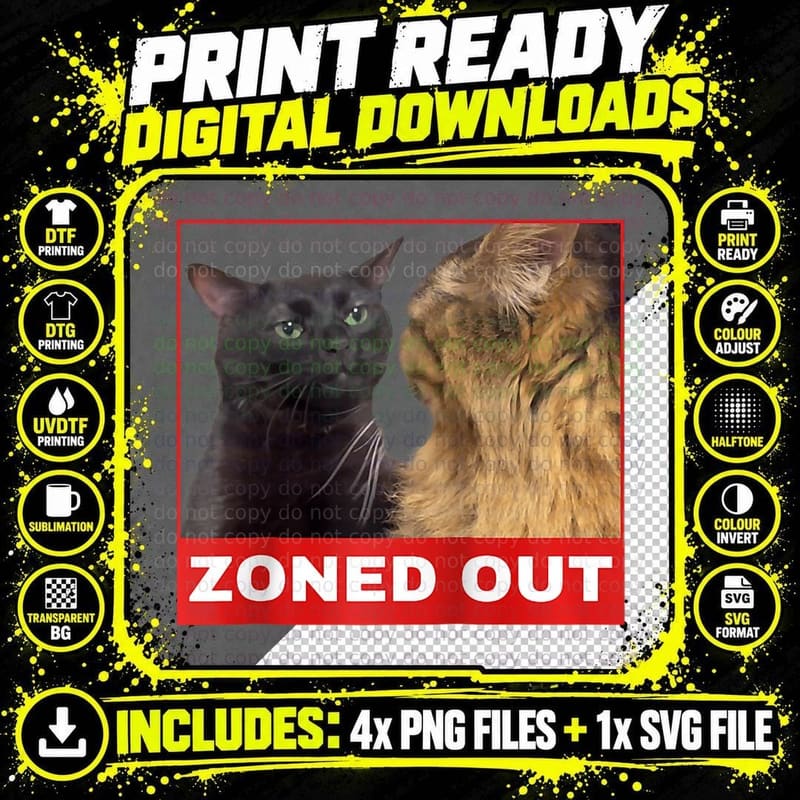Black Cat Zoning Out, Funny Cat Zoning Meme, Funny Png SVG Digital Bundle