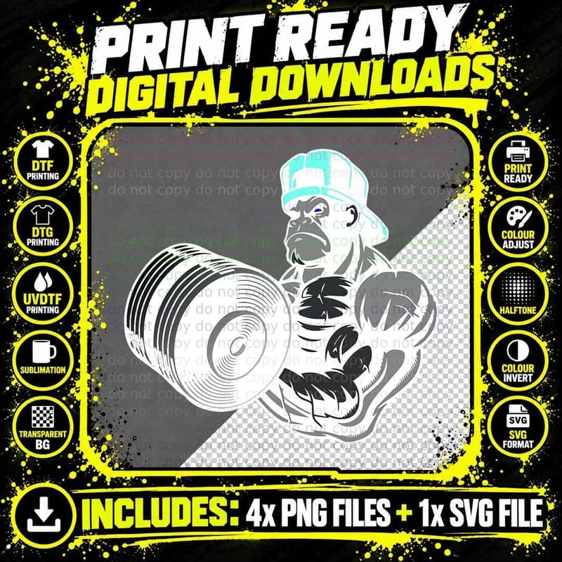 Bodybuilding Gorilla Vegan Workout Gym Bodybuilder Png SVG Digital Bundle