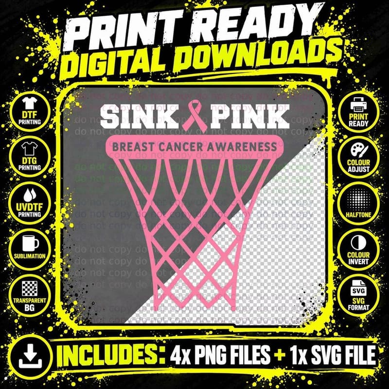 Breast Cancer Awareness Basketball Goal Pink Ribbon Png SVG Digital Bundle