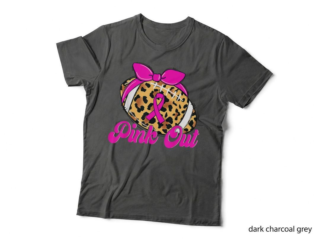 Breast Cancer Ribbon Pink Out Football Pink Ribbon Leopard T-Shirt