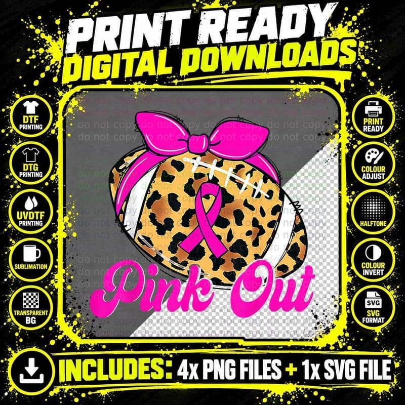 Breast Cancer Ribbon Pink Out Football Pink Ribbon Png SVG Digital Bundle