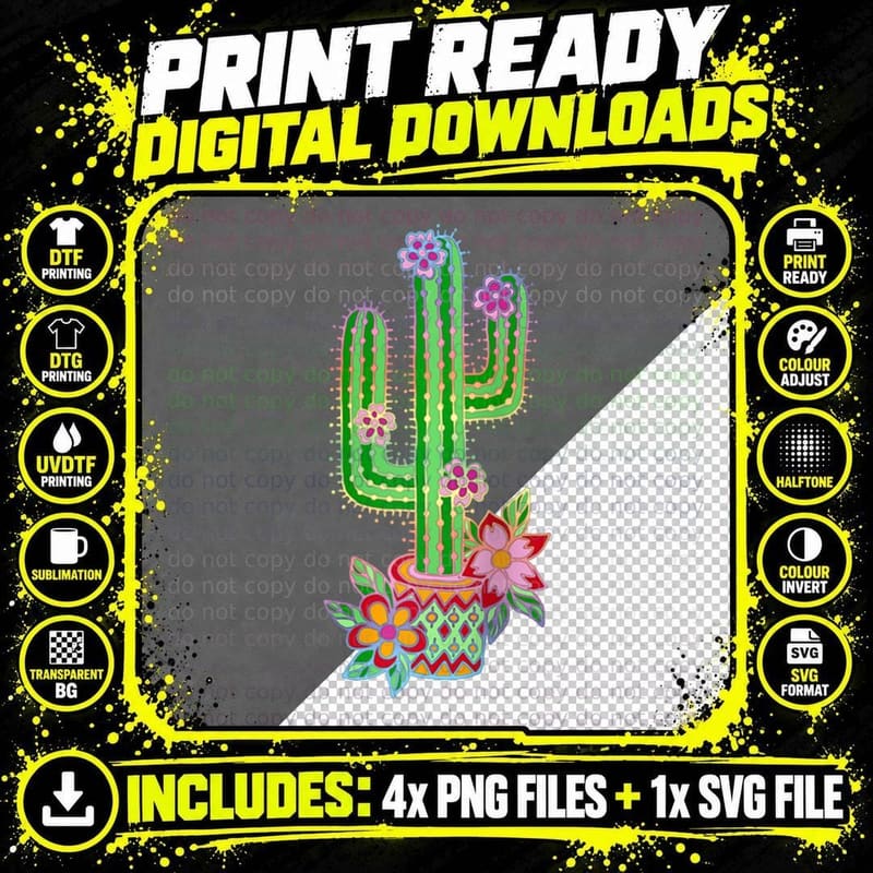 Cactus, Plant, Old School, Retro, Vintage Png SVG Digital Bundle