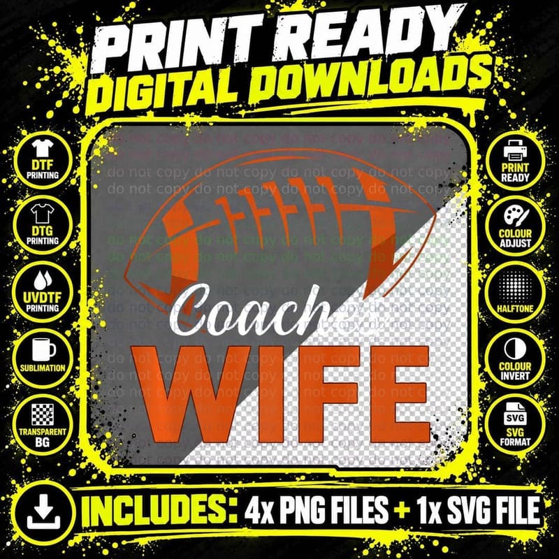 Coaches Wife Football Coach's Wife Football Men Women Png SVG Digital Bundle