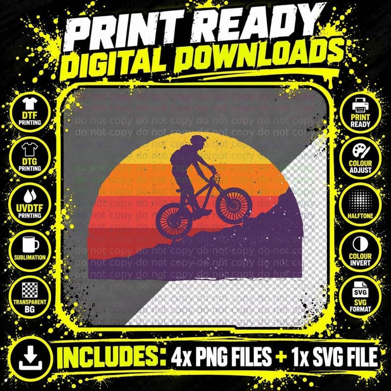 Cool Mountain Biking for Men Women Vintage Cycling MTB Png SVG Digital Bundle