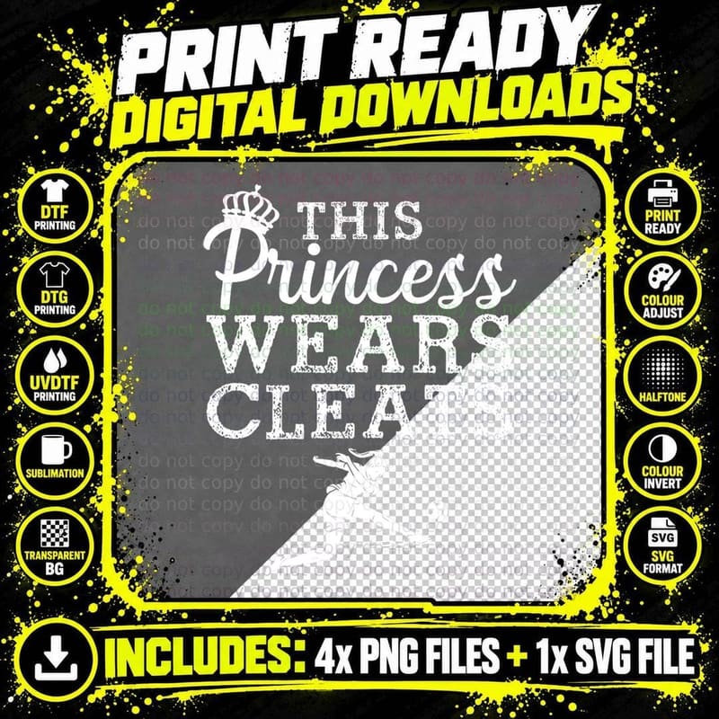 Cool Soccer for Women Girls Princess Wears Cleats Png SVG Digital Bundle