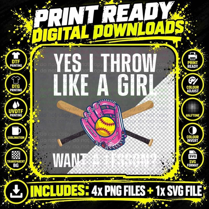 Cool Softball for Women Girls Youth Catcher Pitcher Png SVG Digital Bundle