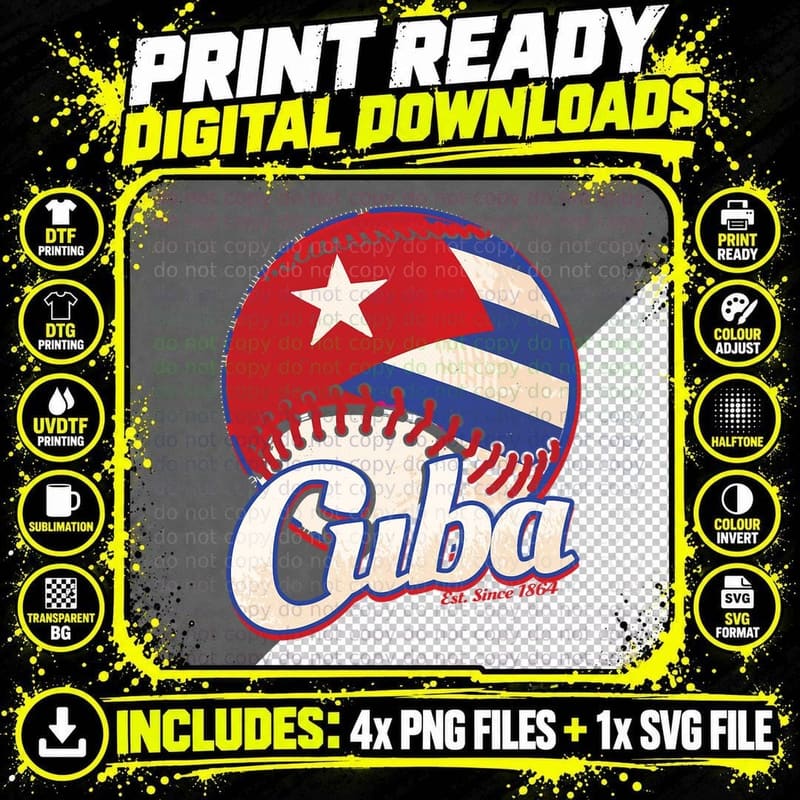 Cuba Flag Cuban Baseball Heritage Vintage Patriotic Png SVG Digital Bundle