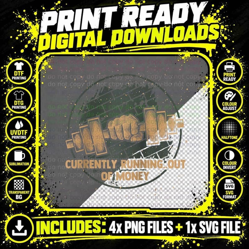 Currently Running Out of Money Workout Dad Jokes Gym Png SVG Digital Bundle