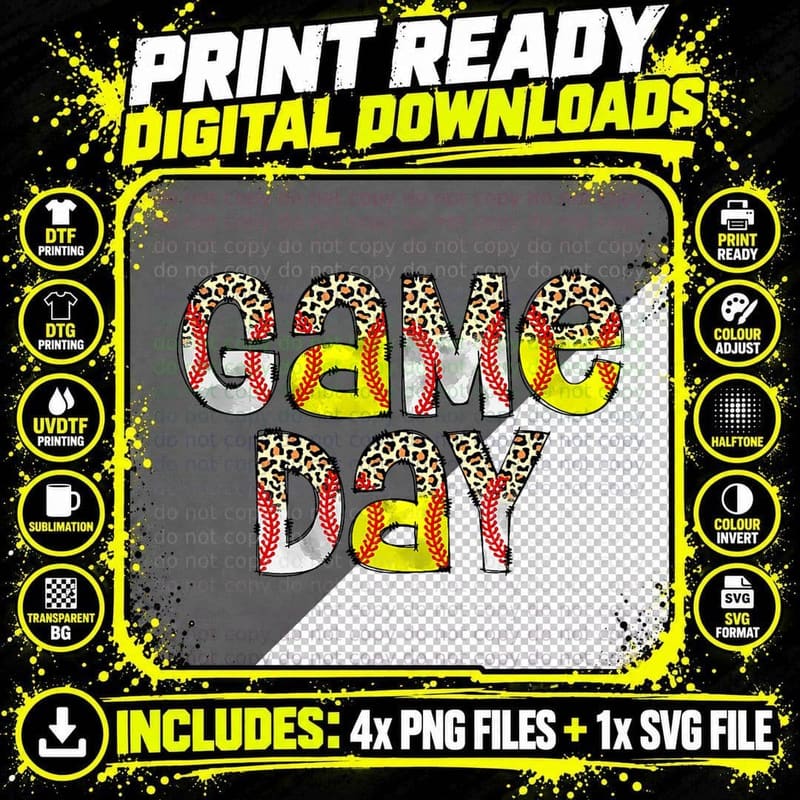 Cute Game Day Leopard Baseball Softball Mom Life Mom of Png SVG Digital Bundle