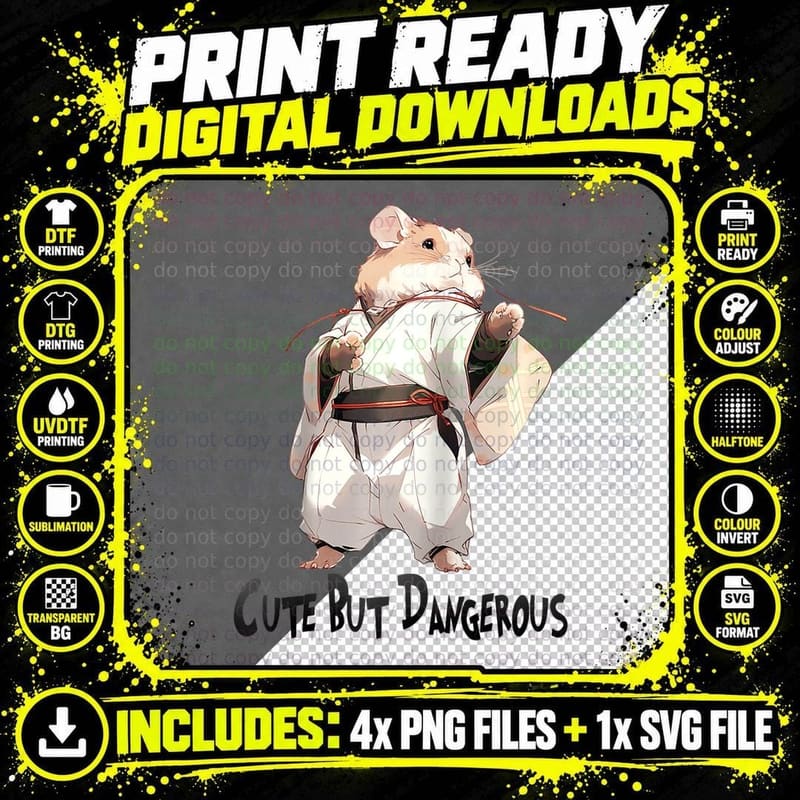 Cute but Dangerous Funny, Hamster Karate, Funny Png SVG Digital Bundle