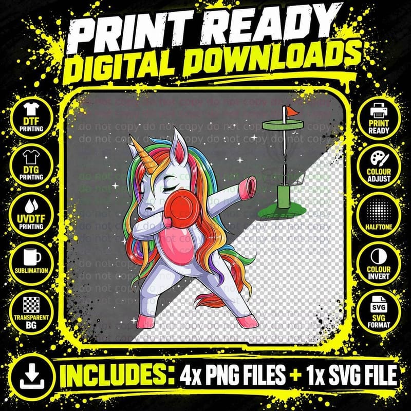Dabbing Unicorn Golfer Funny Disc Golf Player Girls Png SVG Digital Bundle