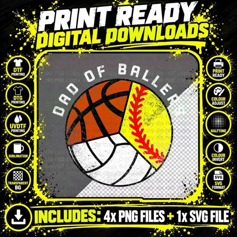 Dad of Ballers Funny Softball Volleyball Basketball Dad Png SVG Digital Bundle
