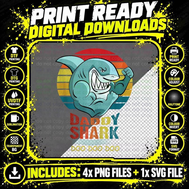 Daddy Shark Powerlifting Weightlifting Bodybuilding Gym Png SVG Digital Bundle