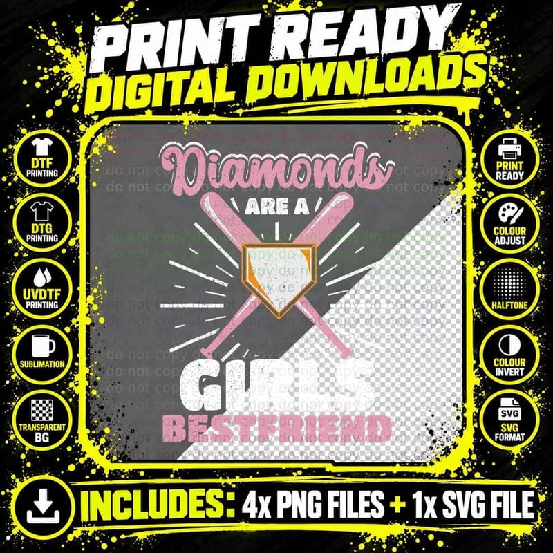 Diamonds Are a Girls Best Friend Baseball Softball Lover Png SVG Digital Bundle