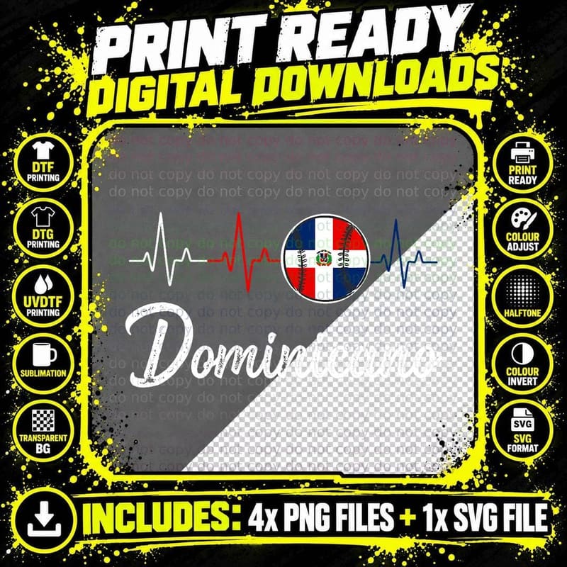 Dominican Flag RD Dominican Republic Heartbeat Baseball Png SVG Digital Bundle