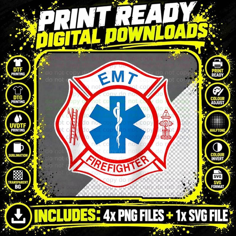 EMT Firefighter Paramedic Emblem Logo Badge Gift Png SVG Digital Bundle