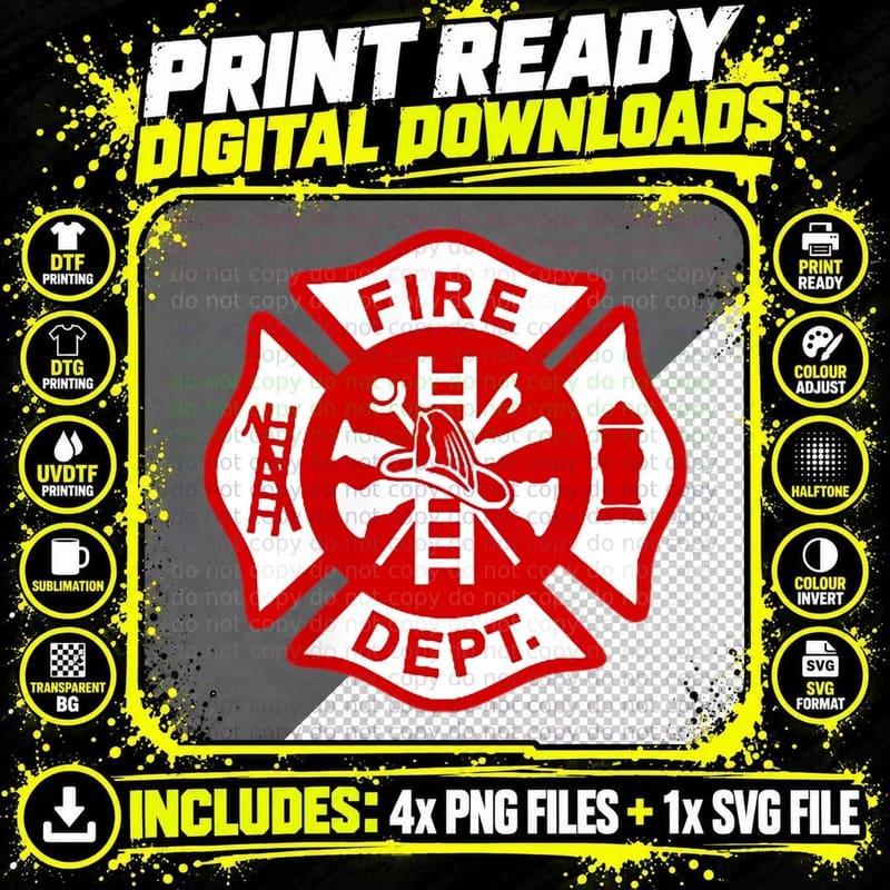 Fire Department Uniform Firefighter Gear Fighter T-Shirt Png SVG Digital Bundle