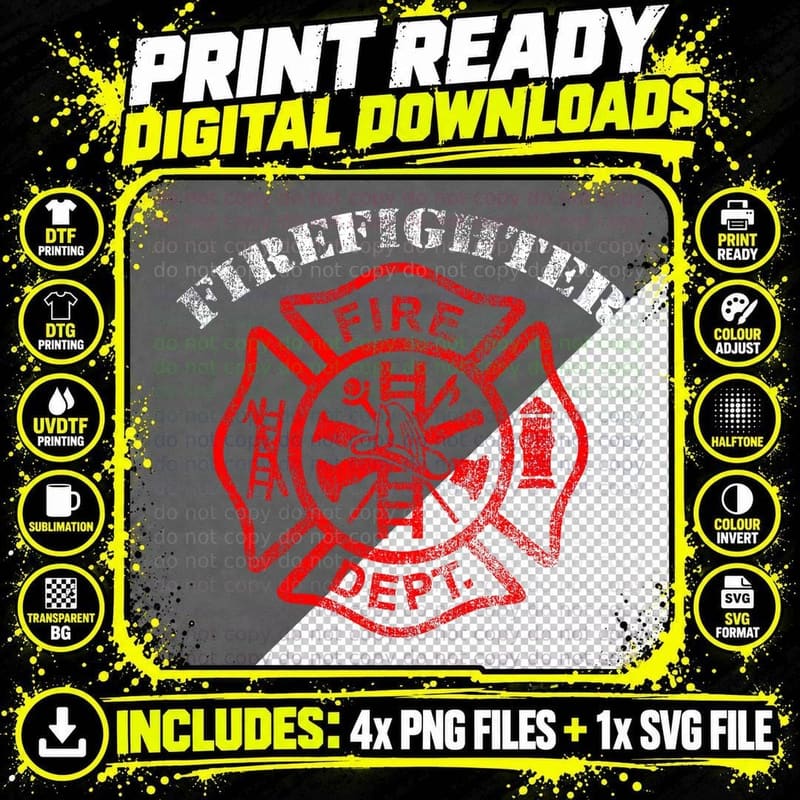 Firefighter Fire Department Uniform Gear Boys Men Png SVG Digital Bundle