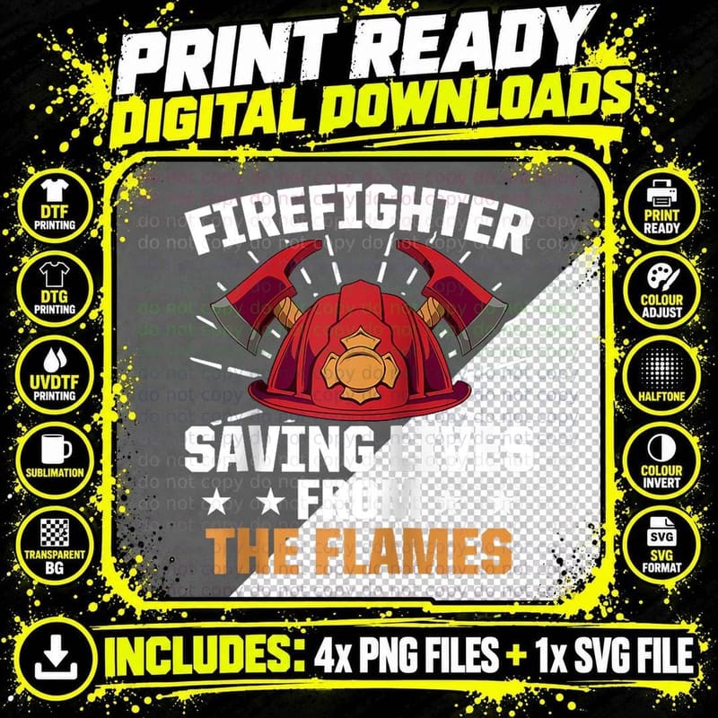 Fireman Firefighter Saving Lives from the Flames Png SVG Digital Bundle