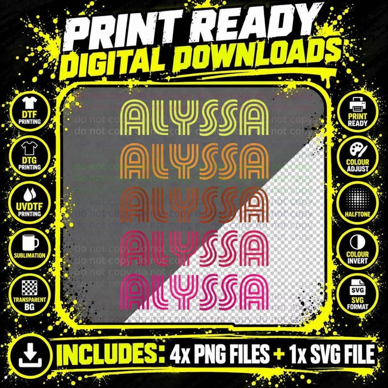 First Name Alyssa Funky Retro Vintage Disco Design Png SVG Digital Bundle