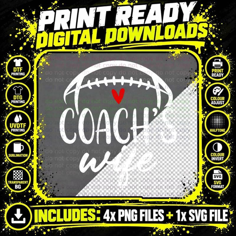 Football Coach Wife Proud Wife of a Football Coach Png SVG Digital Bundle