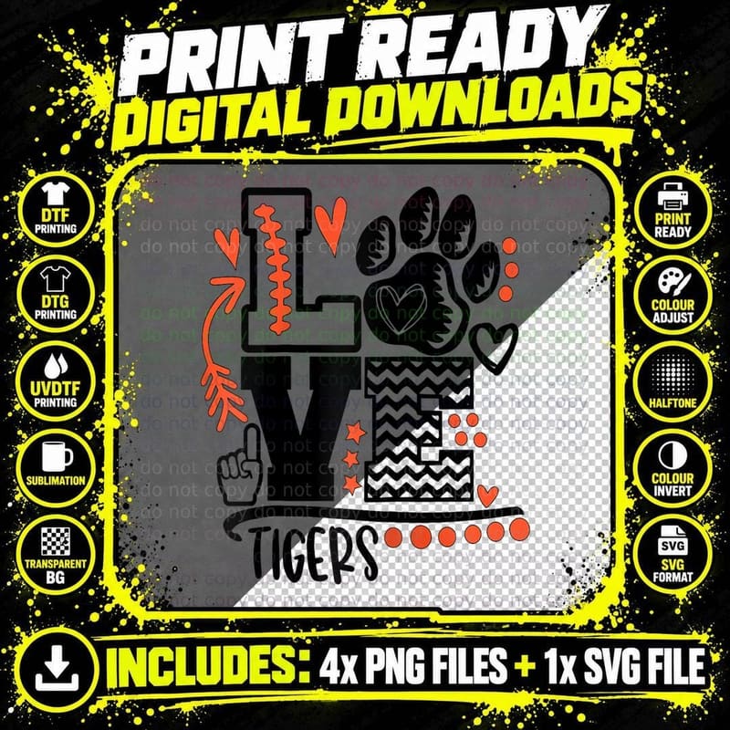 Football, Tigers, Paw, Mom, School Spirit, T T-Shirt Png SVG Digital Bundle