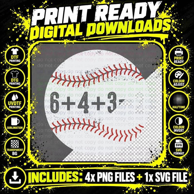 Funny 6+4+3=2 Double Play Baseball Gift T-Shirt Png SVG Digital Bundle