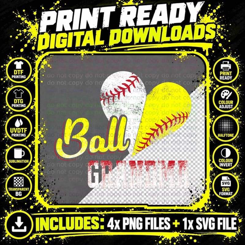 Funny Ball Grandma Baseball Softball T-Shirt Png SVG Digital Bundle