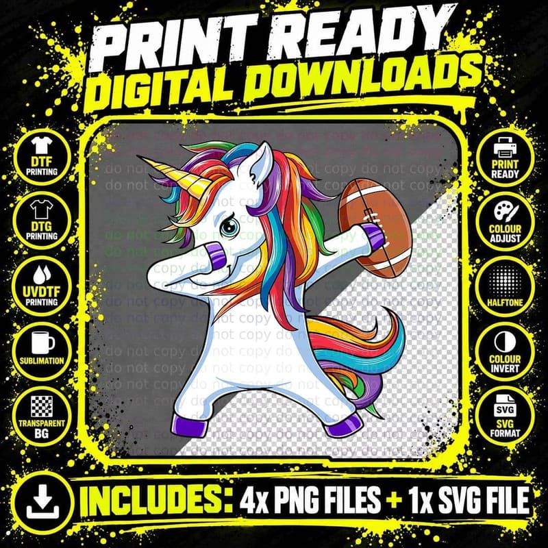Funny Dabbing Unicorn American Football Gift for Girls Png SVG Digital Bundle