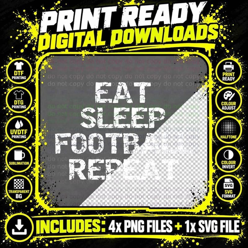 Funny Football Player Gift for Men Eat Sleep Football Png SVG Digital Bundle