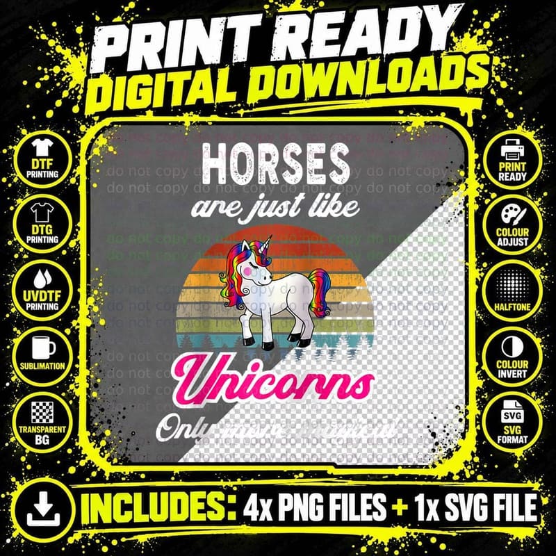 Funny Horses Design Retro Unicorn Vintage Sunset, Funny Png SVG Digital Bundle