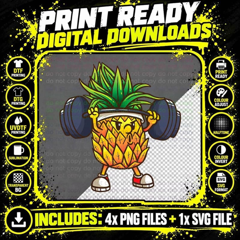 Funny Pineapple Powerlifting Weightlifting Gym Workout Png SVG Digital Bundle