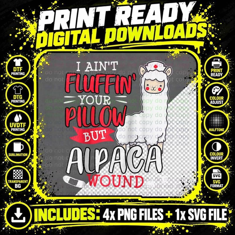 Funny Wound Care Nurse Alpaca Llama Pun Saying Gift Png SVG Digital Bundle