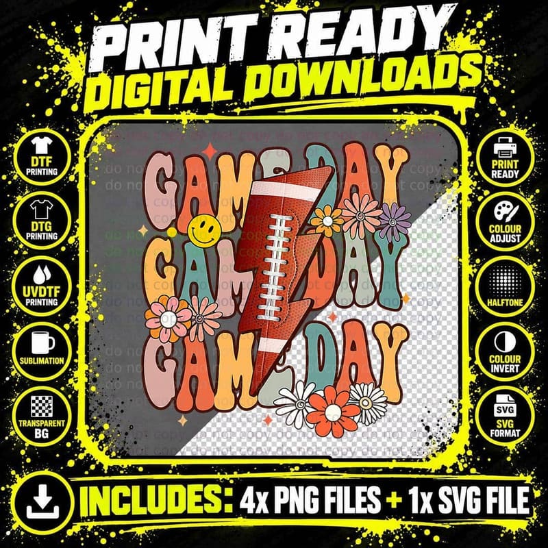 Game Day American Football Season Groovy Football Girl Png SVG Digital Bundle