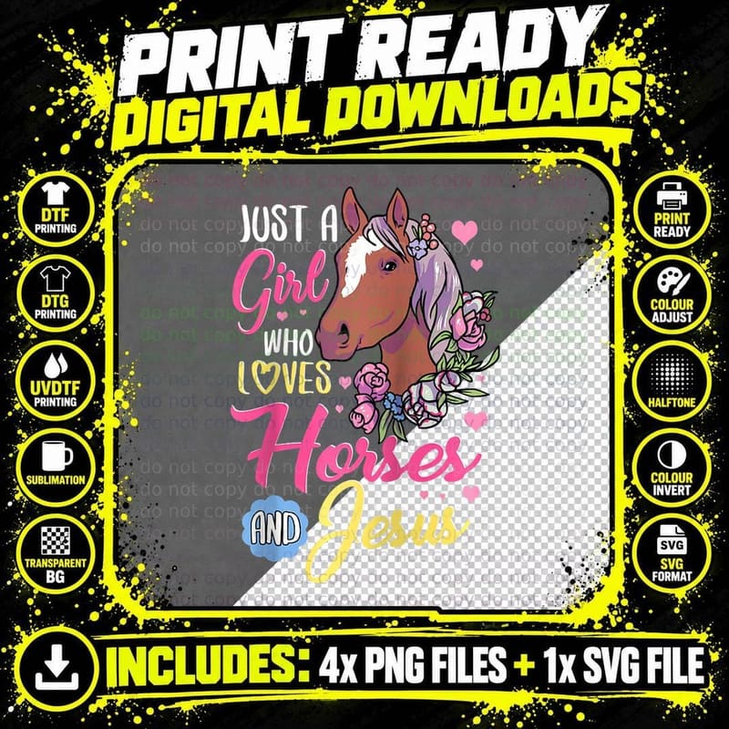 Girls Horse Girl Loves Horses and Jesus, Faith Png SVG Digital Bundle