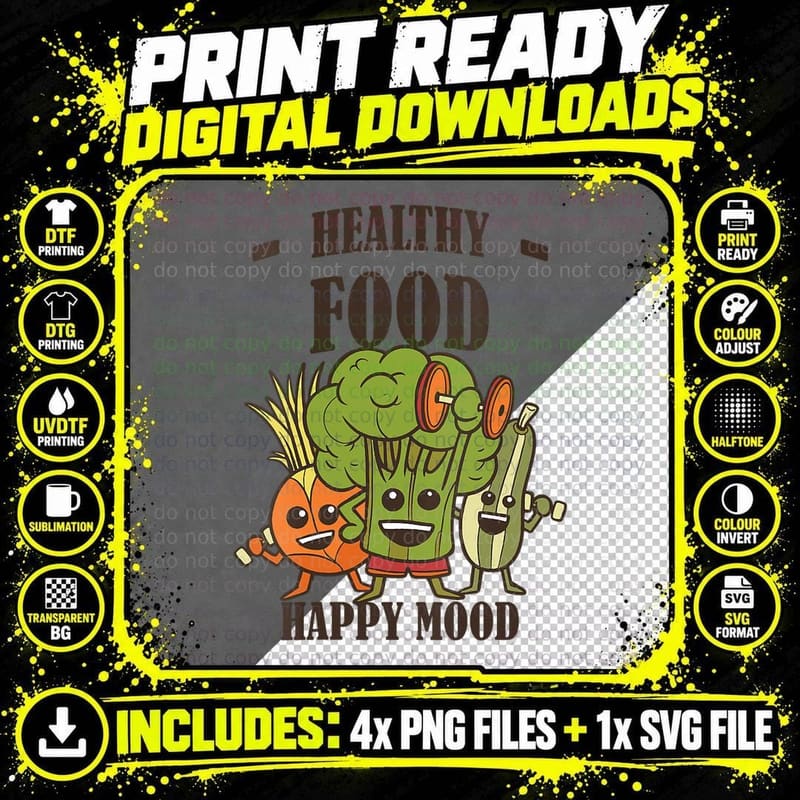 Healthy Food Mood Vegan Vegetables Broccoli Gym Png SVG Digital Bundle