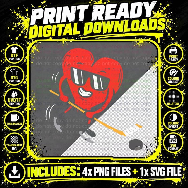 Heart Ice Hockey Player Valentines Day Cute Sports Lover Png SVG Digital Bundle
