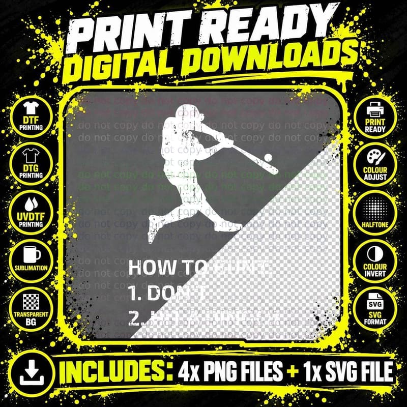 How to Bunt Don't Hit a Dinger Funny Baseball Sarcasm Png SVG Digital Bundle