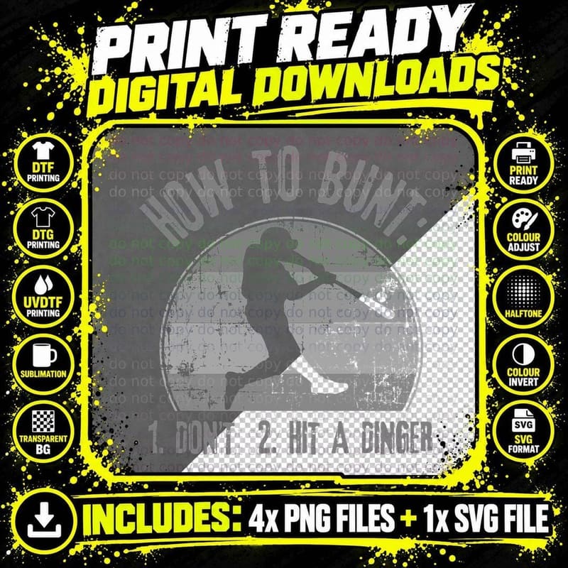 How to Bunt Don't Hit a Dinger Funny Baseball Softball Png SVG Digital Bundle