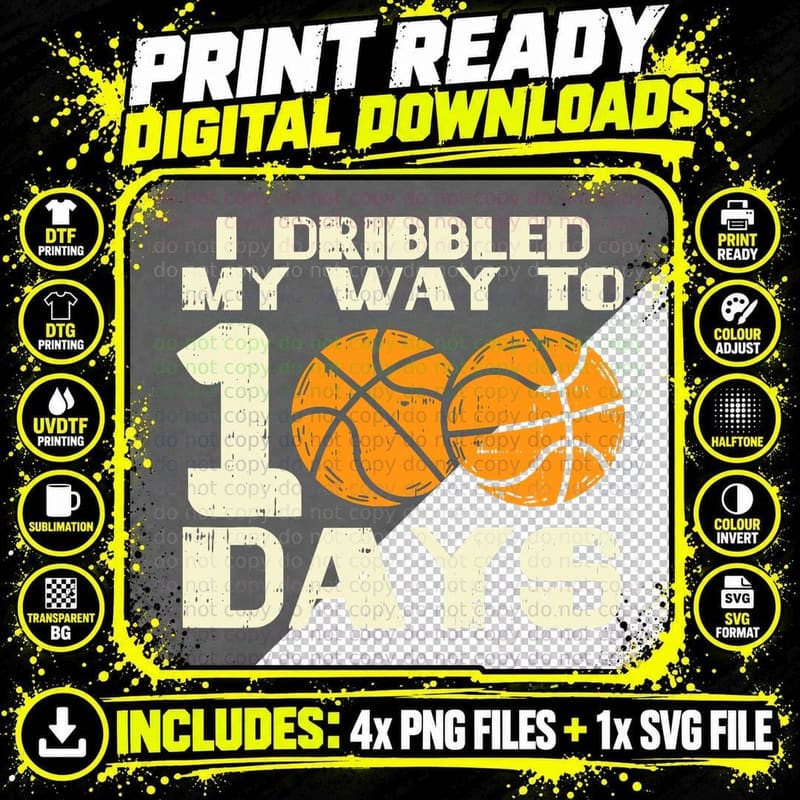 I Dribbled My Way 100 Days Basketball 100th School Boys Png SVG Digital Bundle
