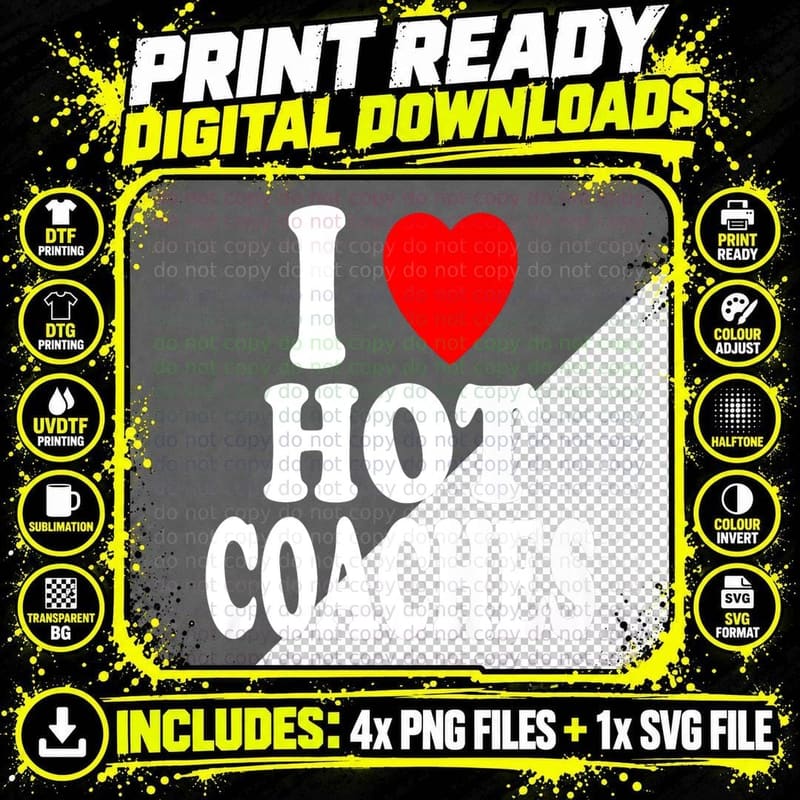 I Heart (Love) Hot Coaches Soccer Baseball Softball Png SVG Digital Bundle