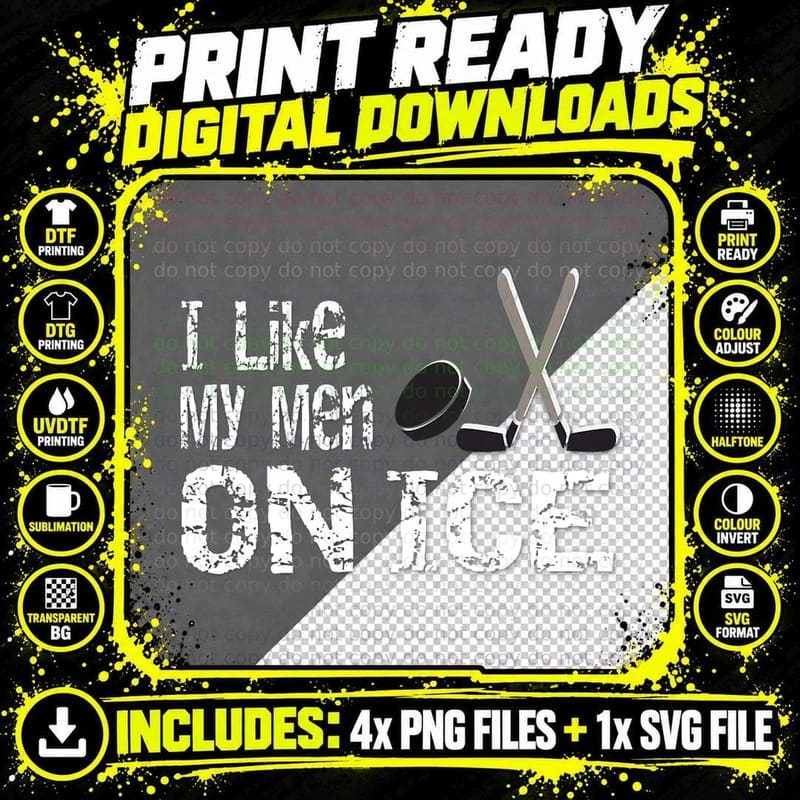 I Like My Men on Ice Hockey Girlfriend or Wife T-Shirt Png SVG Digital Bundle