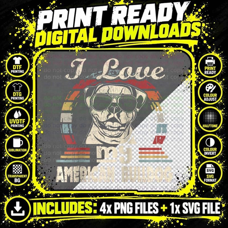 I Love My American Bulldog Vintage Retro for Dog Lovers Png SVG Digital Bundle