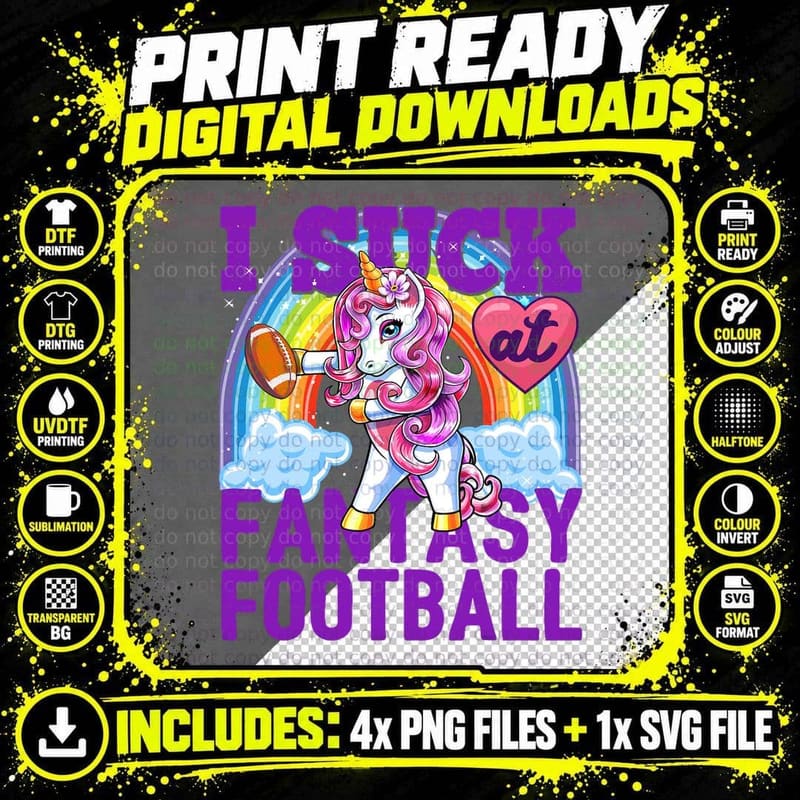 I Suck at Fantasy Football Flossing Unicorn Loser Men Png SVG Digital Bundle