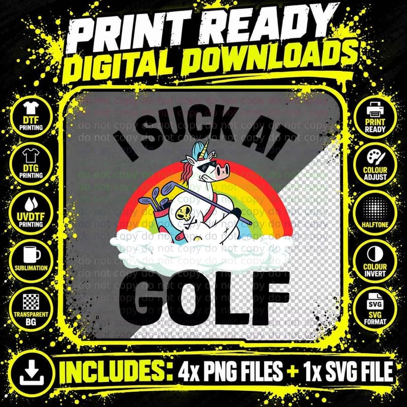 I Suck at Golf Funny Golf Loser Unicorn Sarcastic Png SVG Digital Bundle