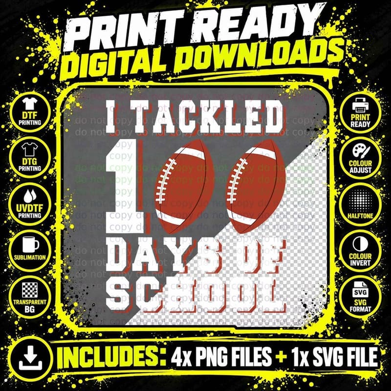I Tackled 100 Days Football Boys Kids 100th Day of Png SVG Digital Bundle