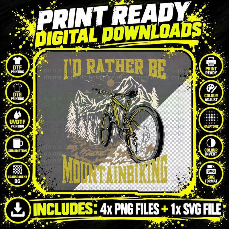 I'd Rather Be Mountain Biking Funny Mountain Bike Png SVG Digital Bundle