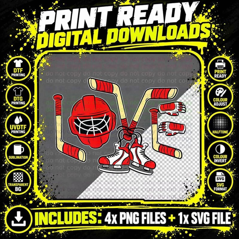 Ice Hockey Love Valentines Day Cool Sports Lover T-Shirt Png SVG Digital Bundle