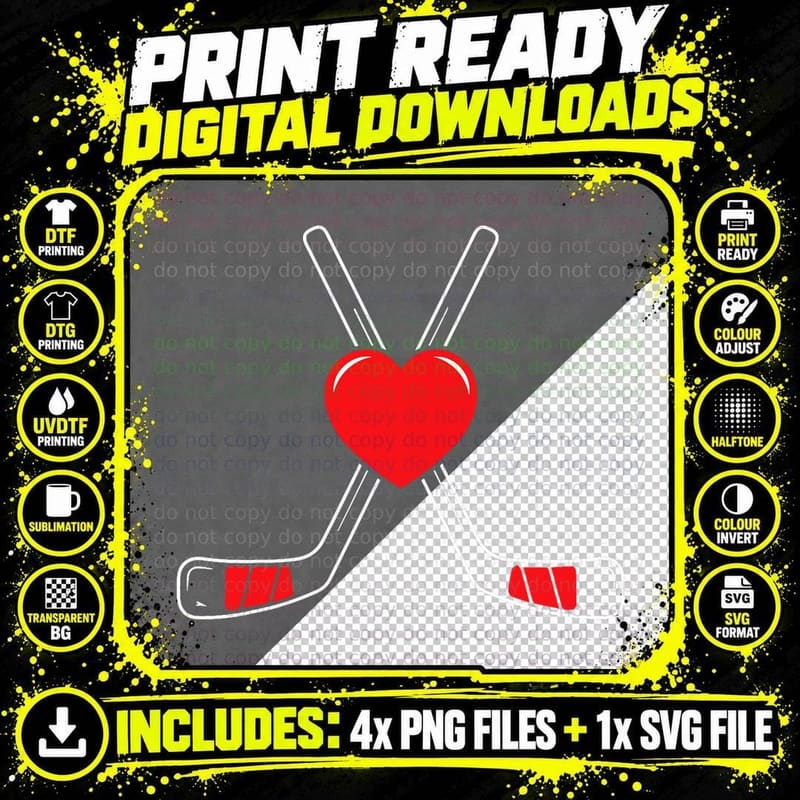 Ice Hockey Love Valentines Day Cute Sports Lover Fan Png SVG Digital Bundle
